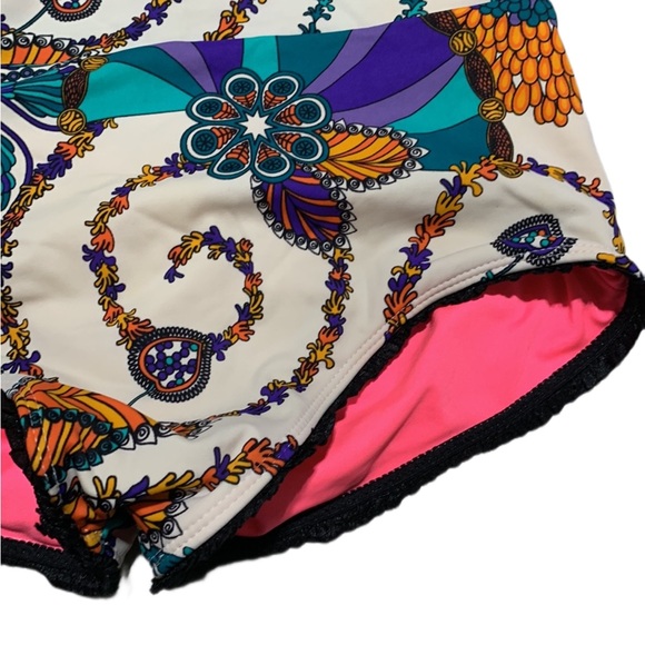 Doll Swimwear Paisley Print High Waisted Ruched Swim Shorts - Picture 6 of 10